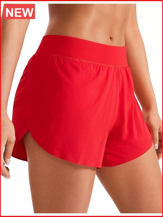 Other - Polyester Blend Mid Waisted Split Running Shorts with Mesh Liner